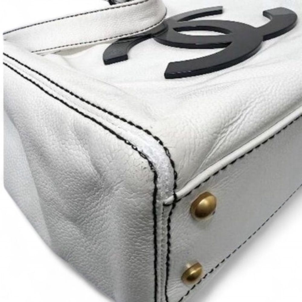 Rare Vintage CHANEL Black and White CC Logo Chain Dual Top Handle Tote - Picture 12 of 16